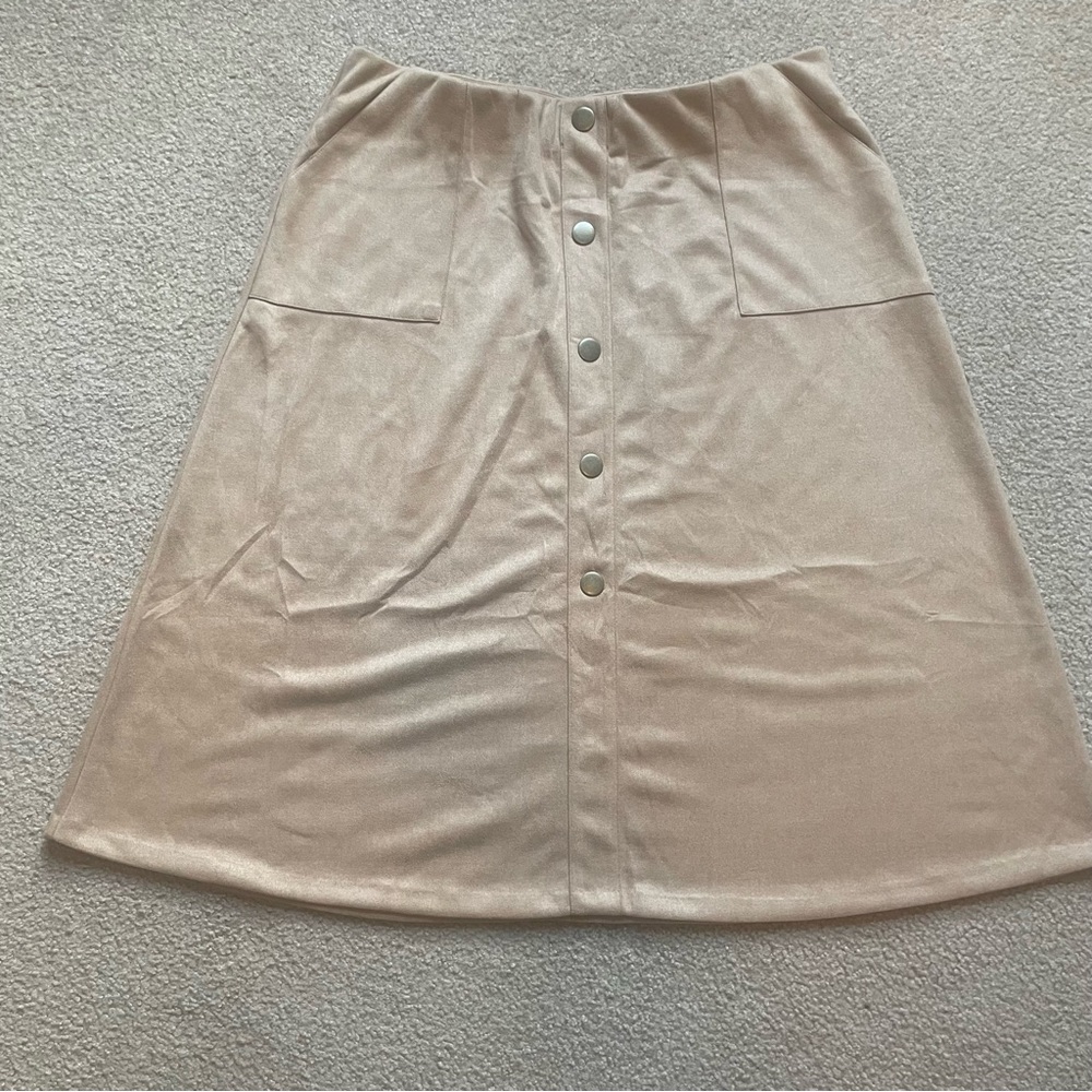 Cato Tan Faux Suede Button-Front Midi Skirt